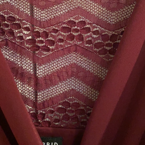 Torrid burgundy shirred lace inset surplice top - Picture 5 of 8